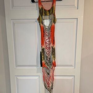 Stylish Orange and Green Women's swim coverup dress